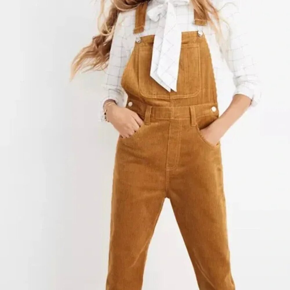 Madewell Straight Leg Corduroy Overalls Women's Medium Golden
